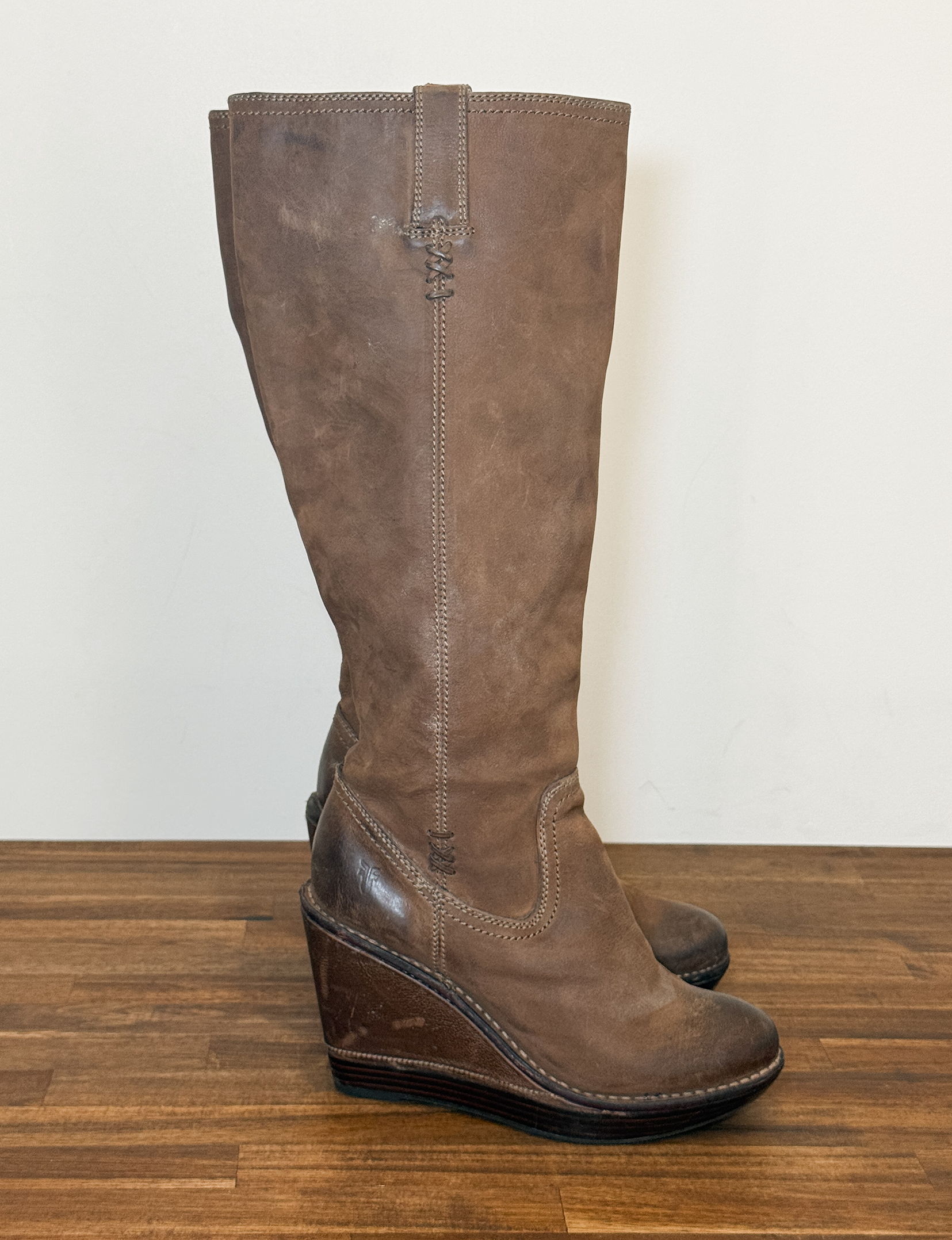 Frye Paige Wedge x Stitch Boot, Distressed Brown