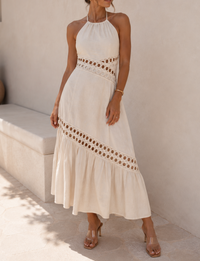 Cutwork Halter Maxi Dress, Ecru