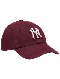 NY Yankees Weathered Ball Cap, Dark Maroon/White