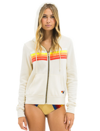 5 Stripe Zip Hoodie, Vintage White/White Neon