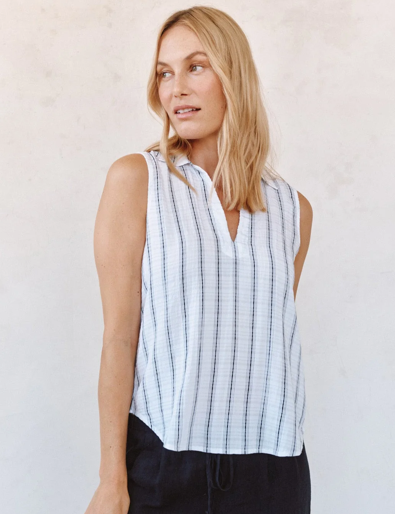 Sleeveless Top, Black/White Shadow