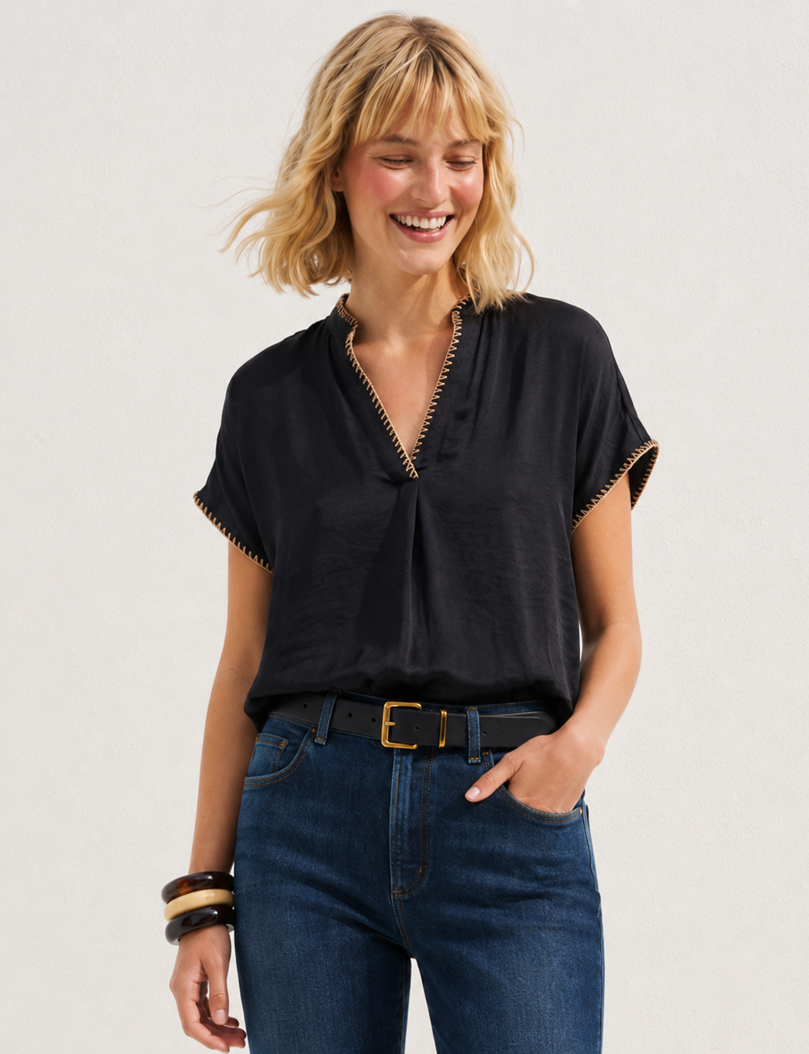 Whipstitch Blouse, Black