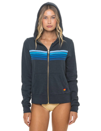 5 Stripe Zip Hoodie, Charcoal/Blue