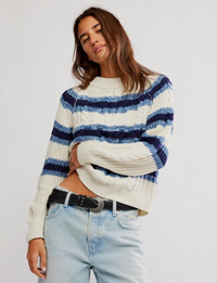 Frankie Cable Striped Sweater, Ivory/Combo