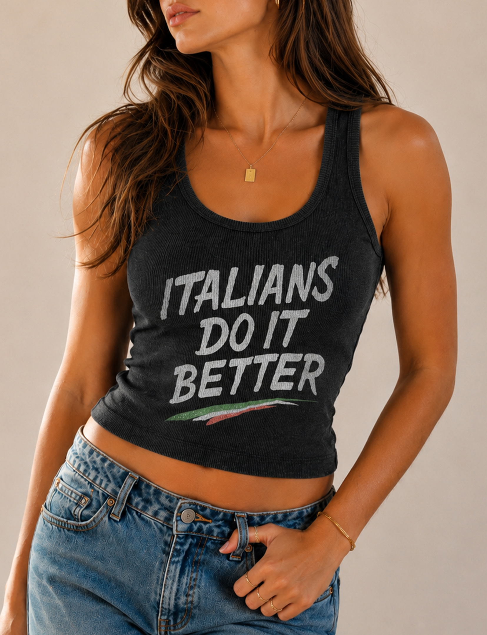 'Italians Do It Better' Rib Tank, Black/Snow