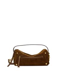 Doxie Medium Handbag, Cinnamon Suede/Antique Gold