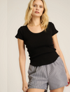 Julie Scoop Neck Rib Tee, Black