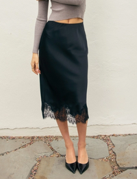 Satin Pencil Skirt, Black