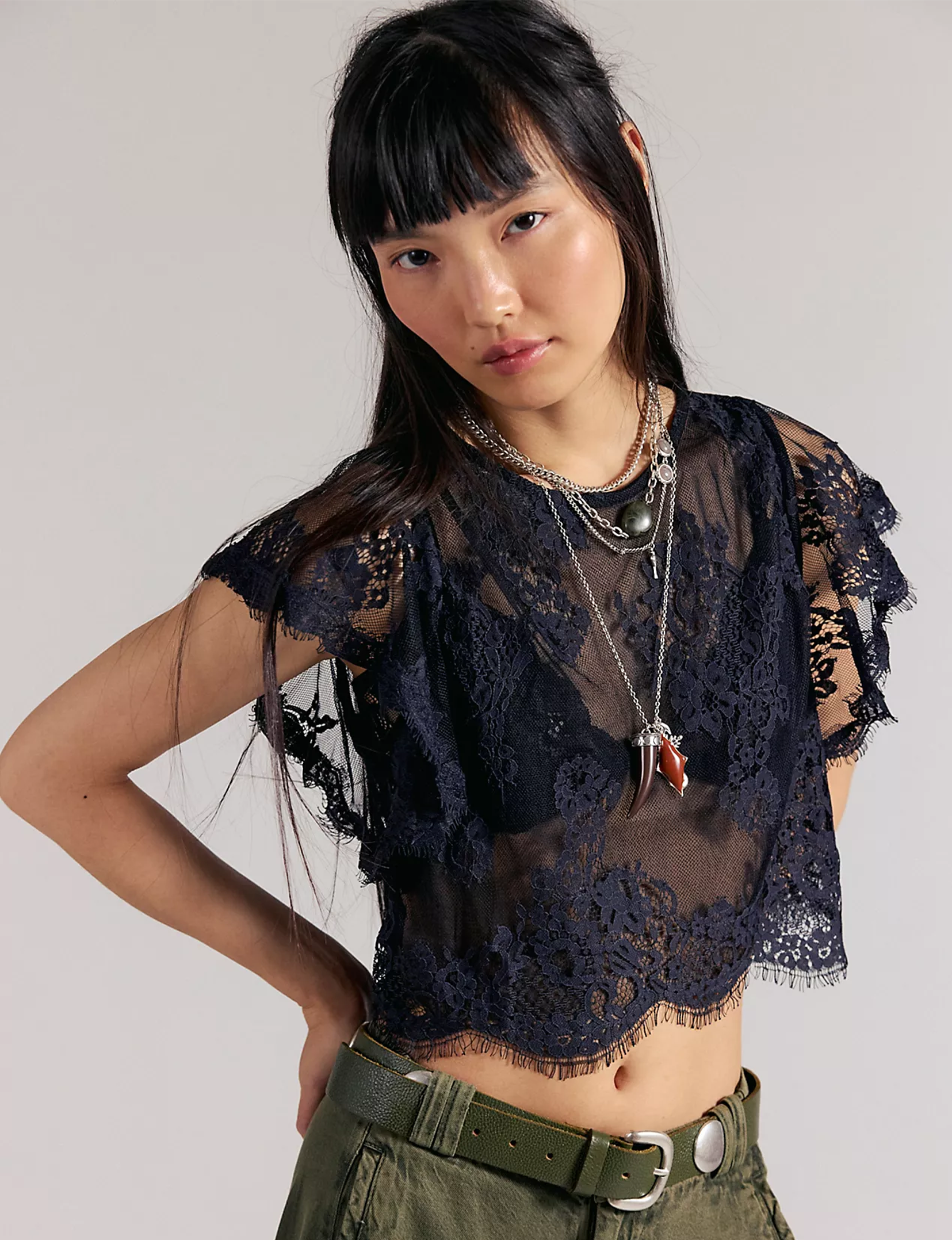 Lunar Ash Lace Top, Black