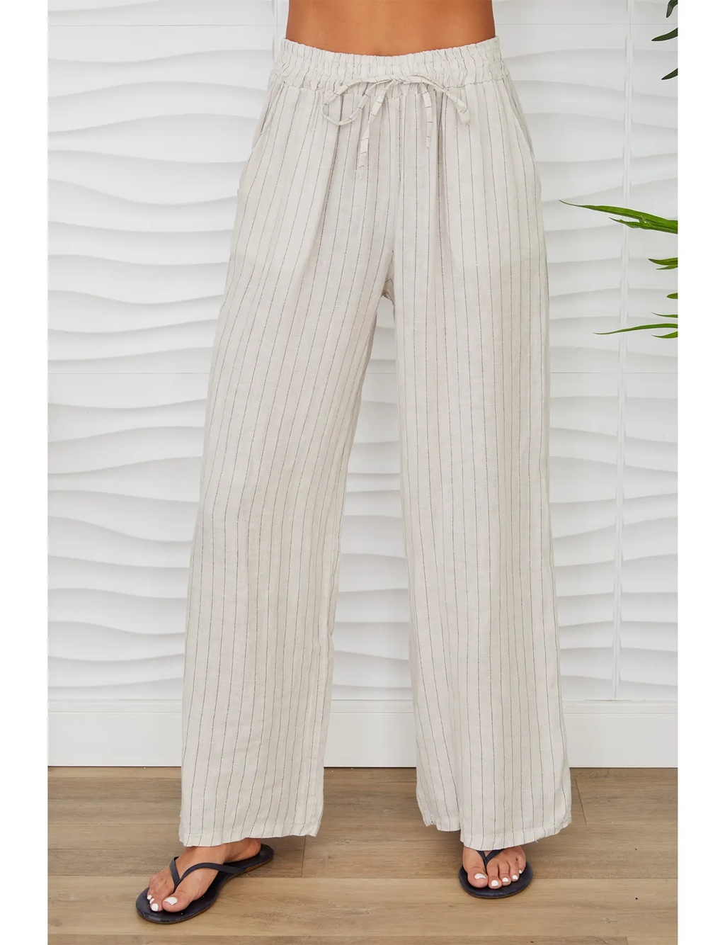 Pinstripe Linen Pant, White