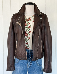 Sofia Leather Moto Jacket, Black/Brown