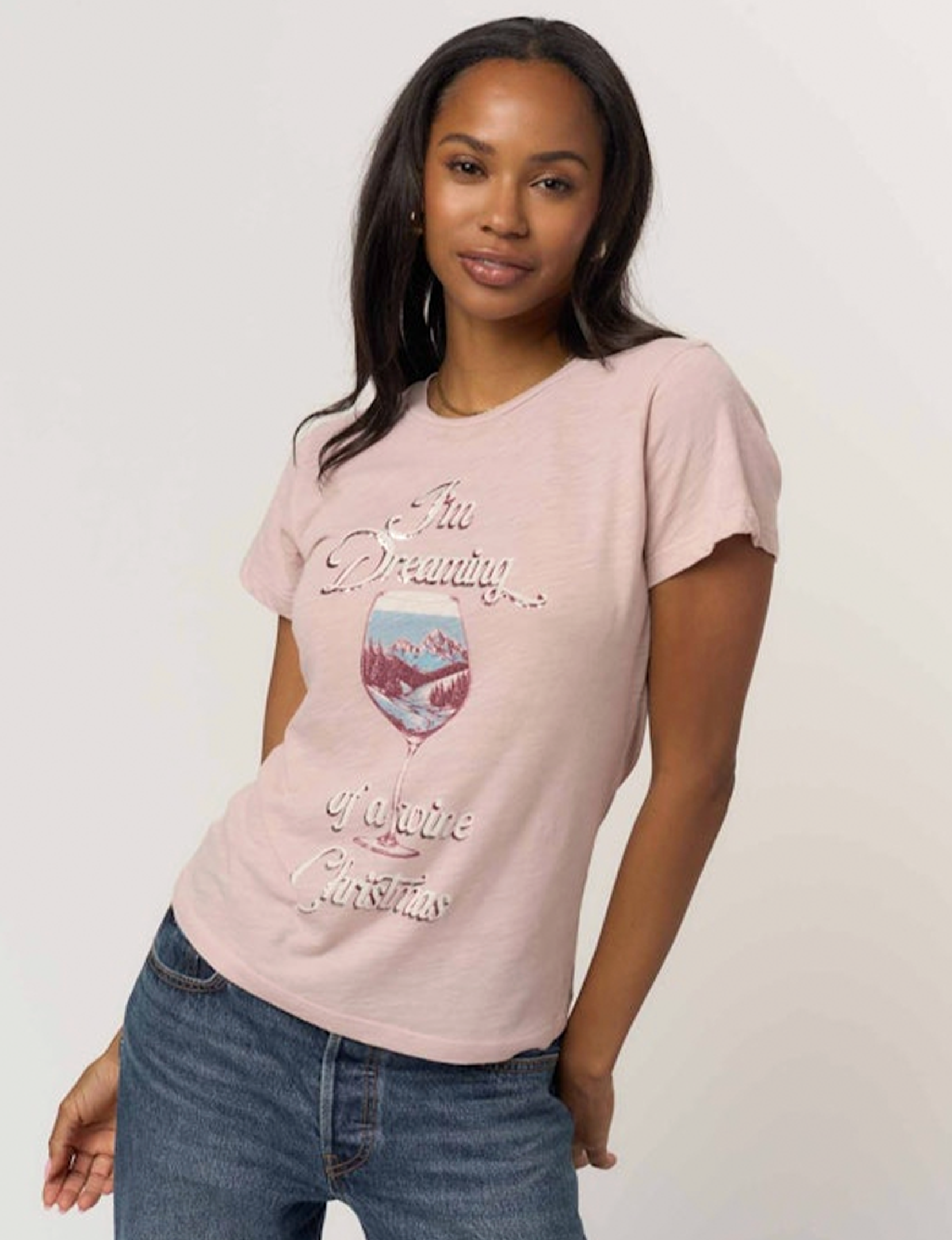 Dreaming of a Wine Christmas Tee, Shadow Pink