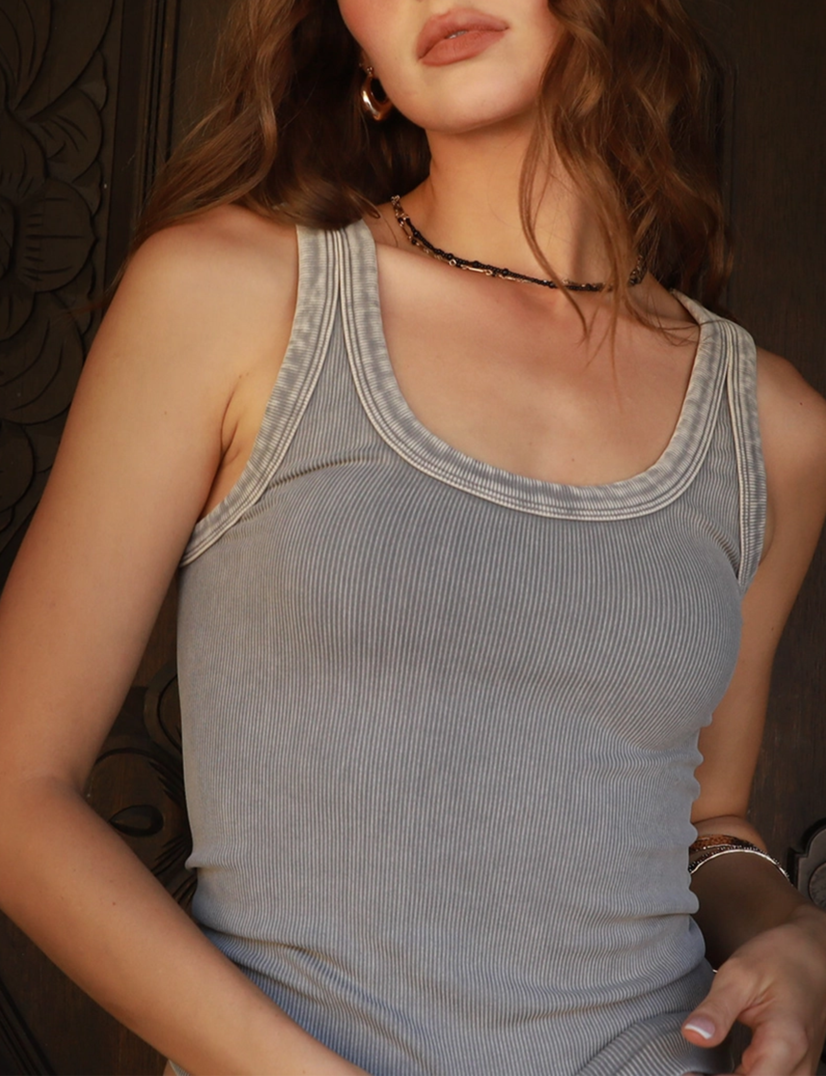 Vintage Reversible Ribbed Tank, Vintage Cool Grey O/S