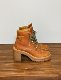 Prada Leather Lace Up Bootie, Brown