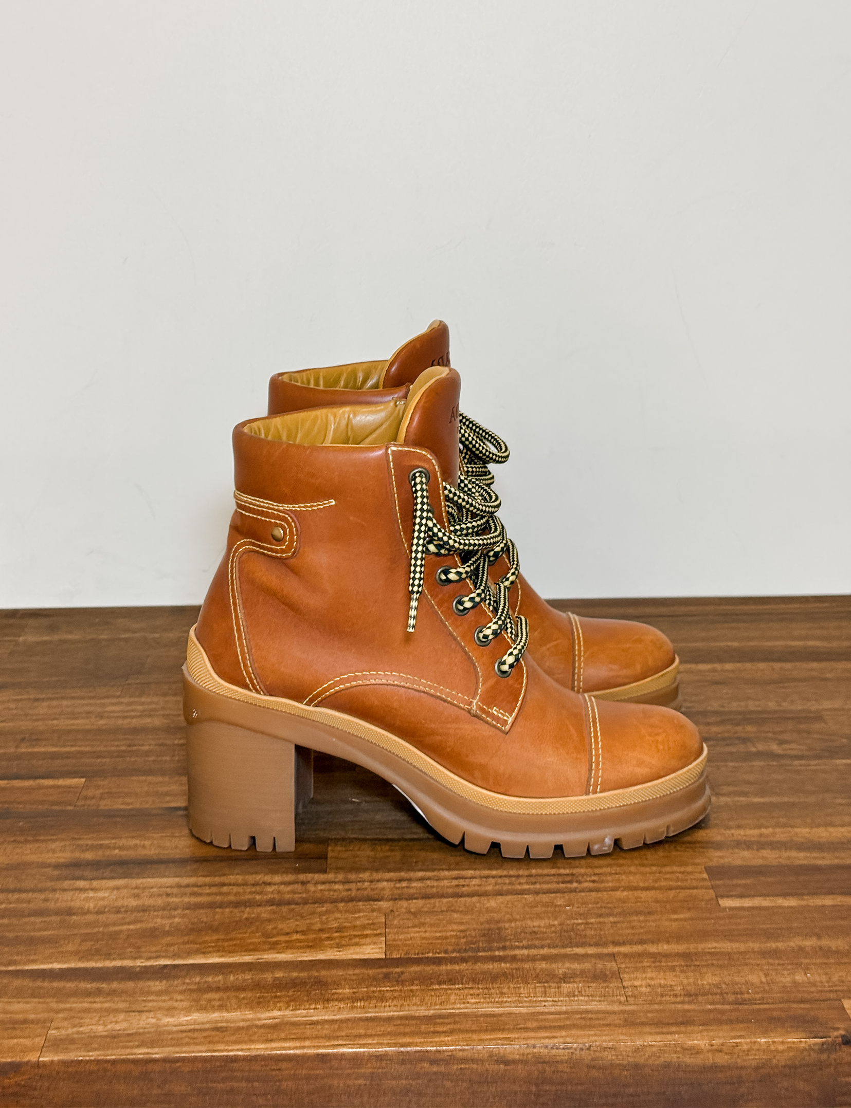 Prada Leather Lace Up Bootie, Brown