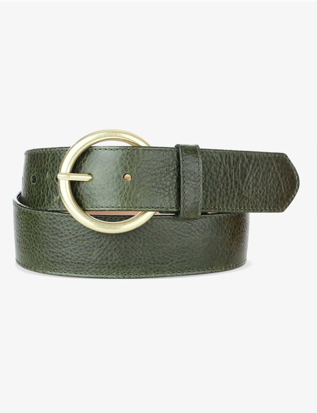 Vika Pebbled Belt, Leafy Green/Gold