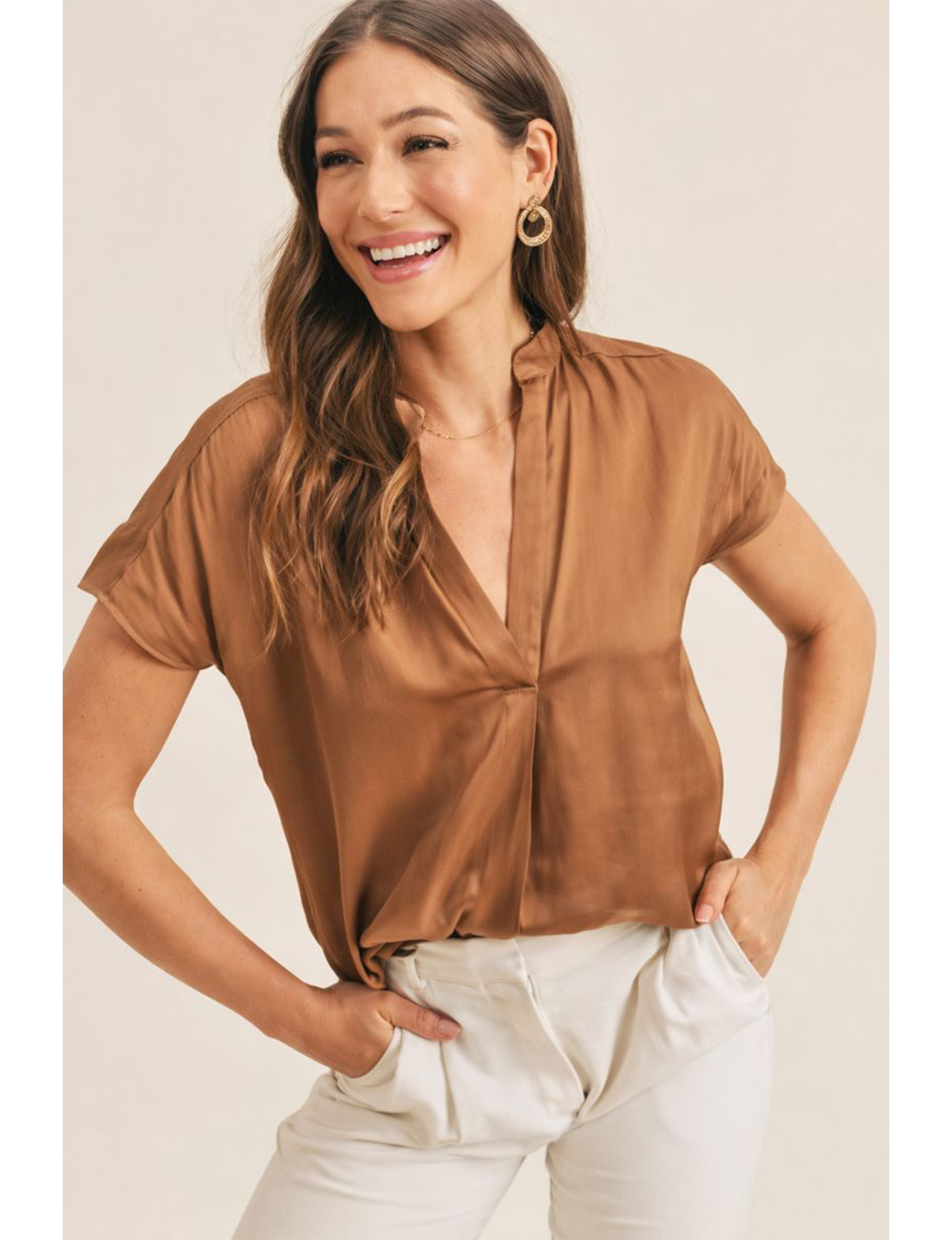 Esme V Neck Blouse, Bronze