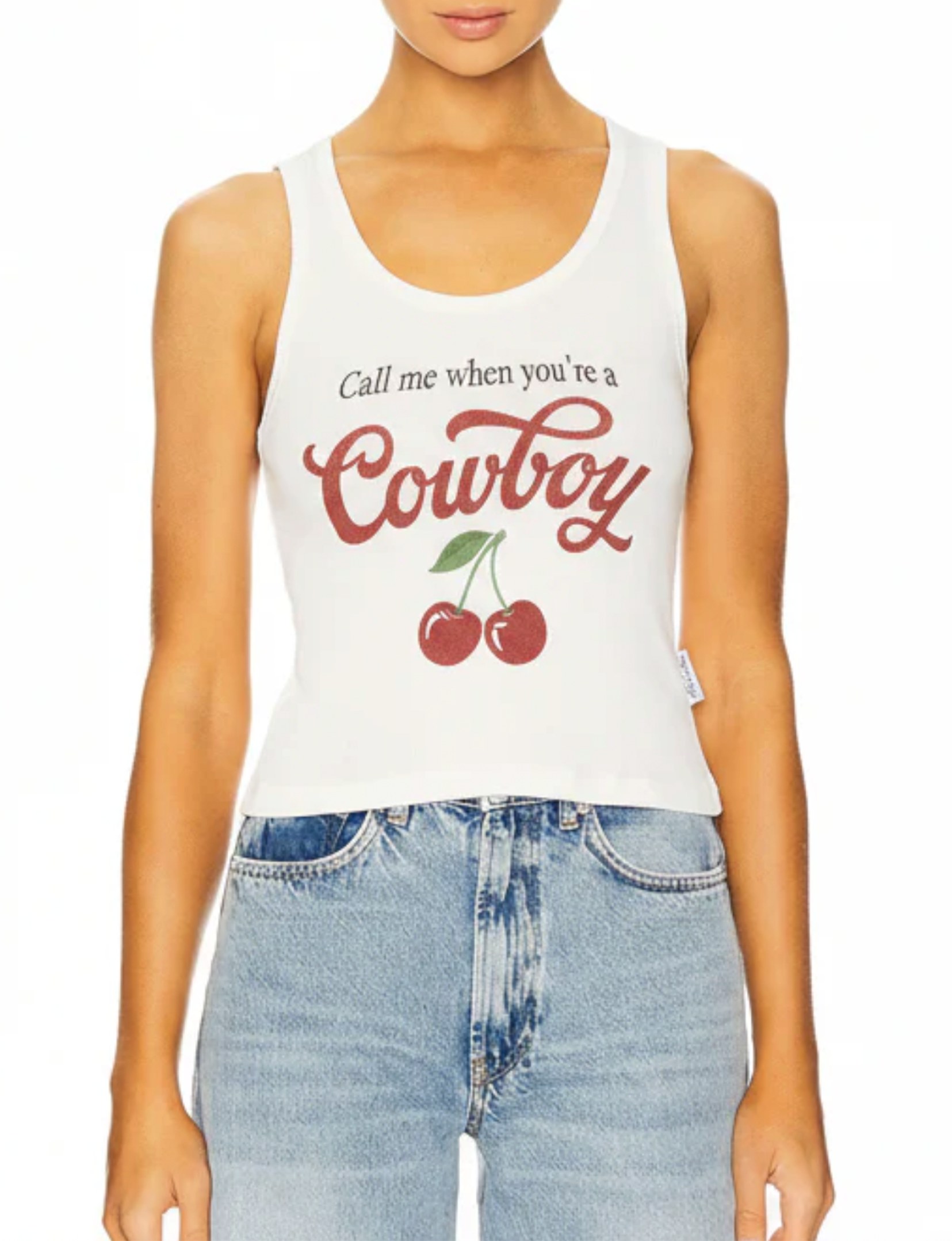'Call Me Cowboy' Rib Tank, White