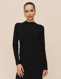 Raglan Ribbed Sweater, Black