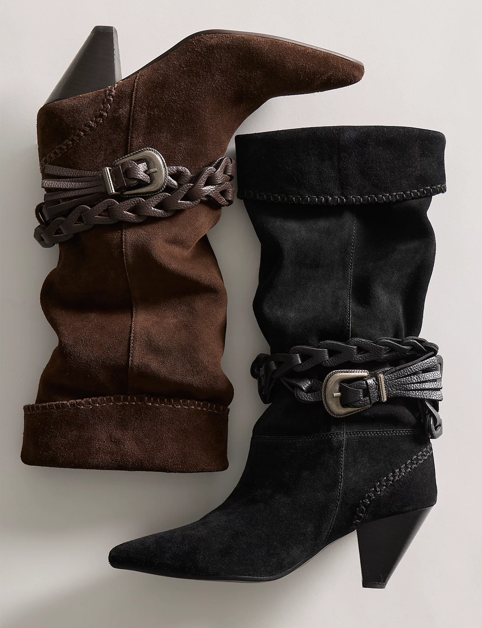 Bridget Belt Slouch Boot, Faded Black Suede