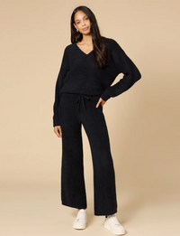 Marshmallow Waffle V-Neck Lounge Set, Black