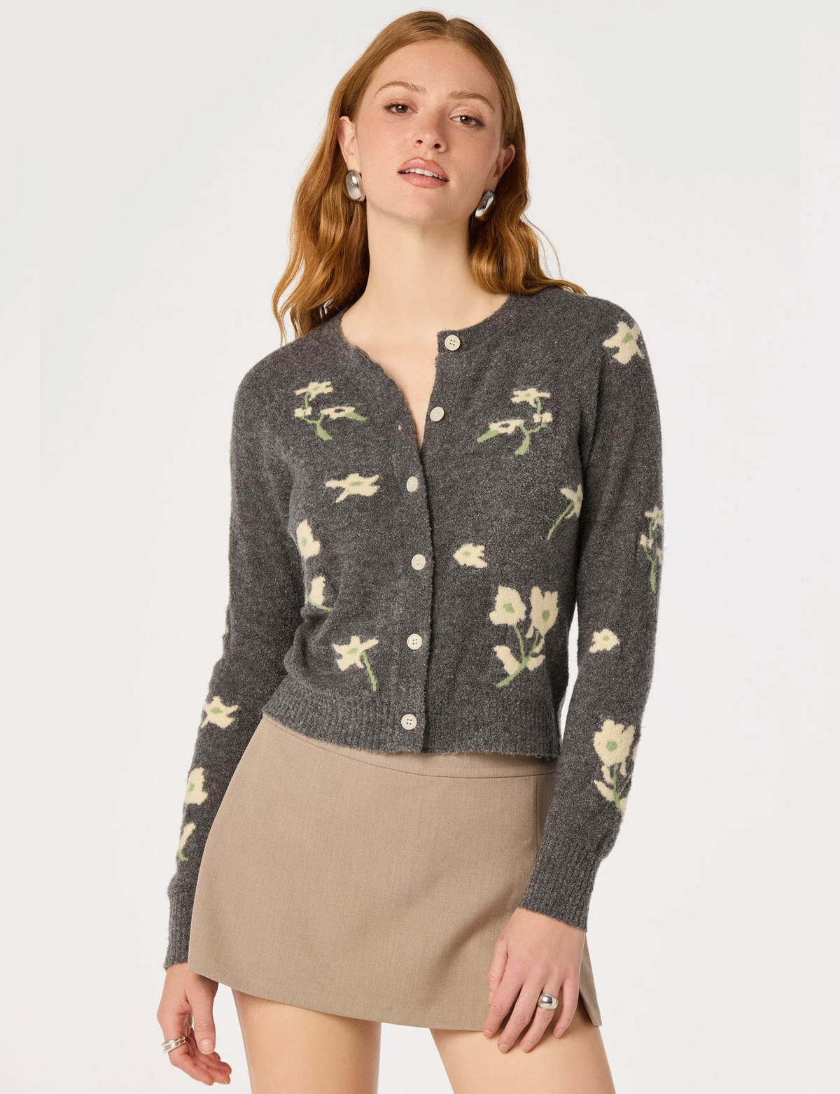 Joy Cardigan, Charcoal/Floral