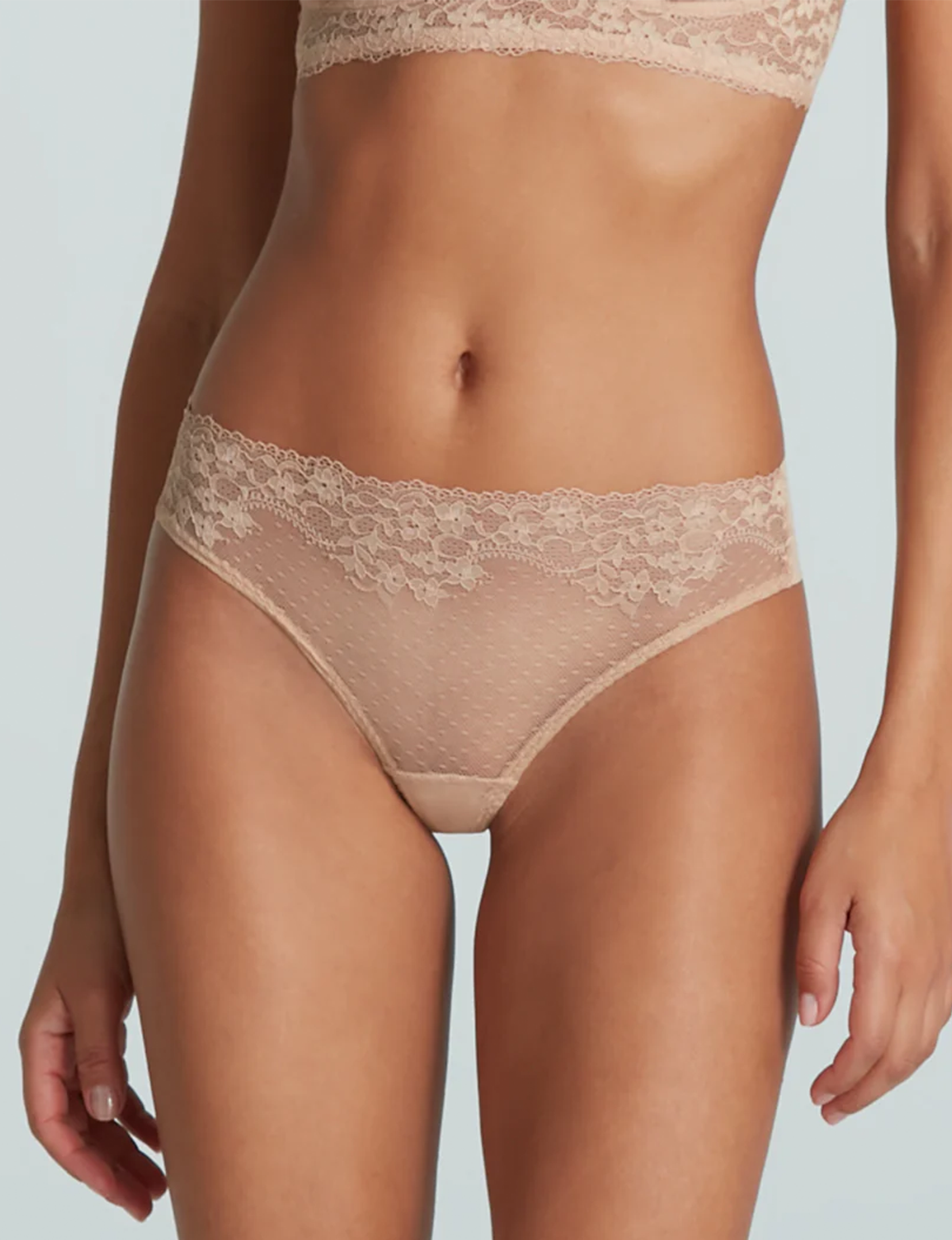 Double Take Lace Thong, Beige