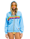 5 Stripe Relaxed Zip Hoodie, Sky/Rainbow