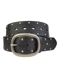 Distressed Leather Studded Belt, Vintage Black