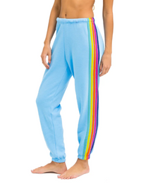 5 Stripe Womens Sweatpant, Sky/Rainbow