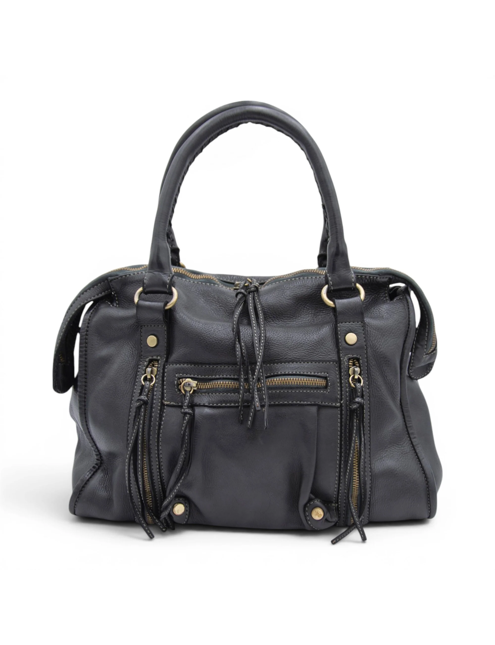 Large Leather Satchel, Black