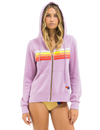 5 Stripe Zip Hoodie, Mauve/White Neon