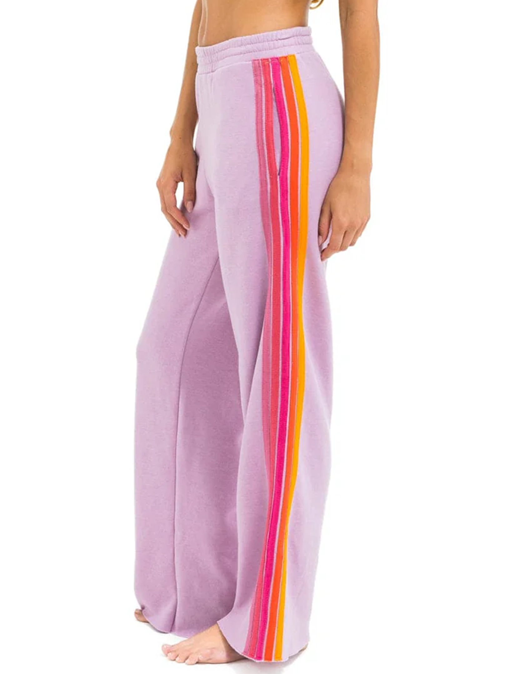 5 Stripe Wide Leg Pocket Sweatpants, Mauve/Magenta Orange