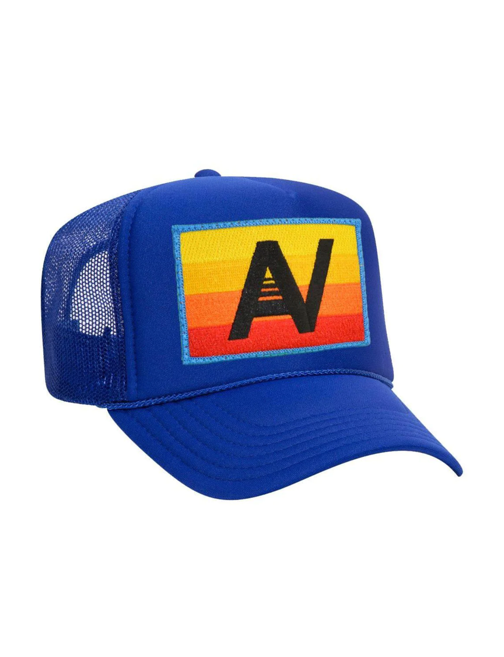 Logo Rainbow Vintage Low Rise Trucker Hat, Royal Blue