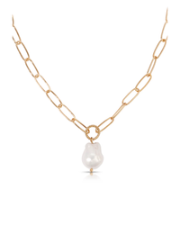 Pearl Chain Necklace, Gold
