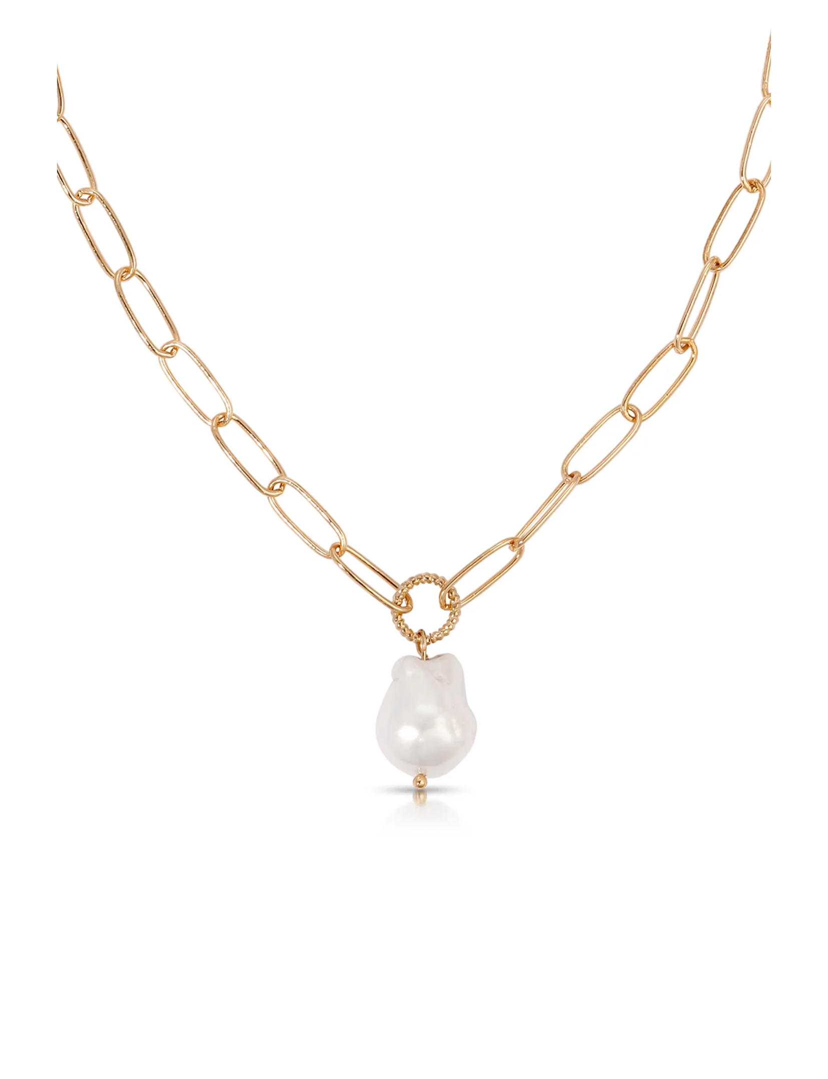 Pearl Chain Necklace, Gold