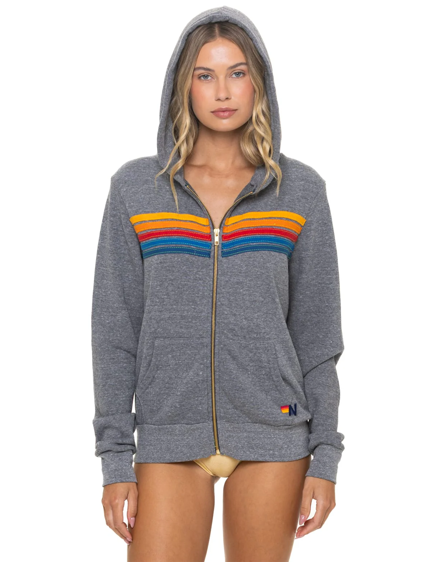 5 Stripe Zip Hoodie, Heather Grey/Multi
