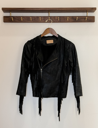 Cleo Bella Fringe Suede Jacket, Black