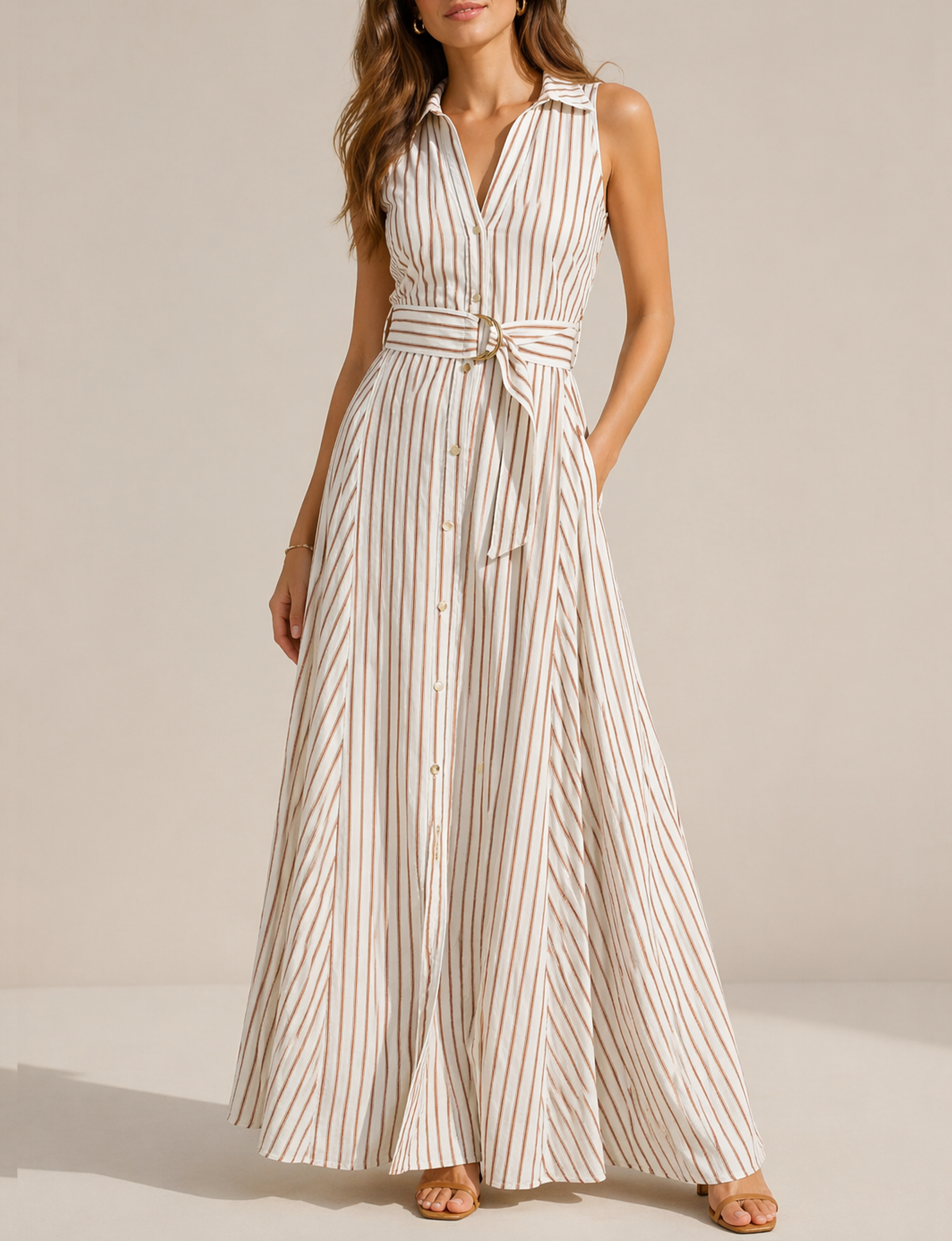 Verona Dress, Brown/Stripe