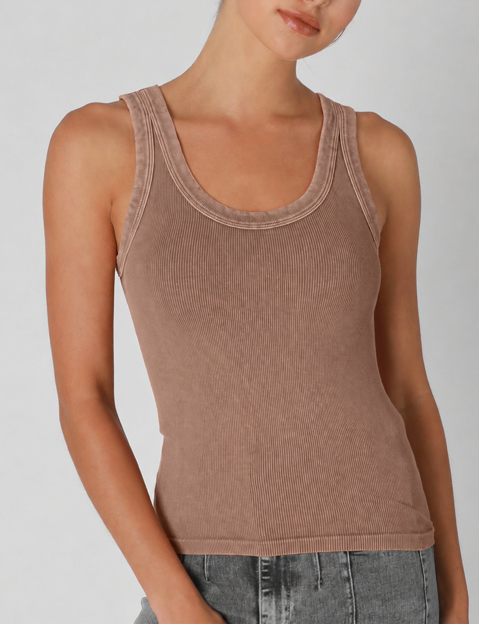 Vintage Reversible Ribbed Tank, Vintage Mousse O/S
