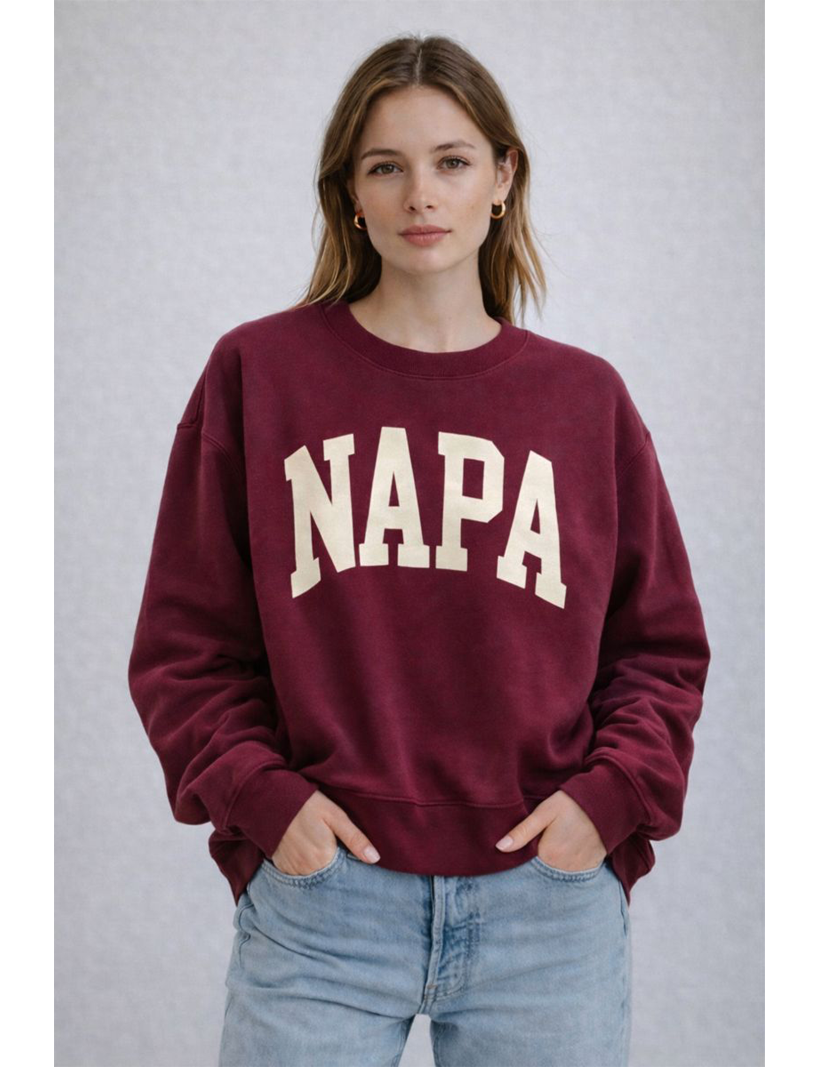 Napa Crewneck Sweatshirt, Maroon/Cream