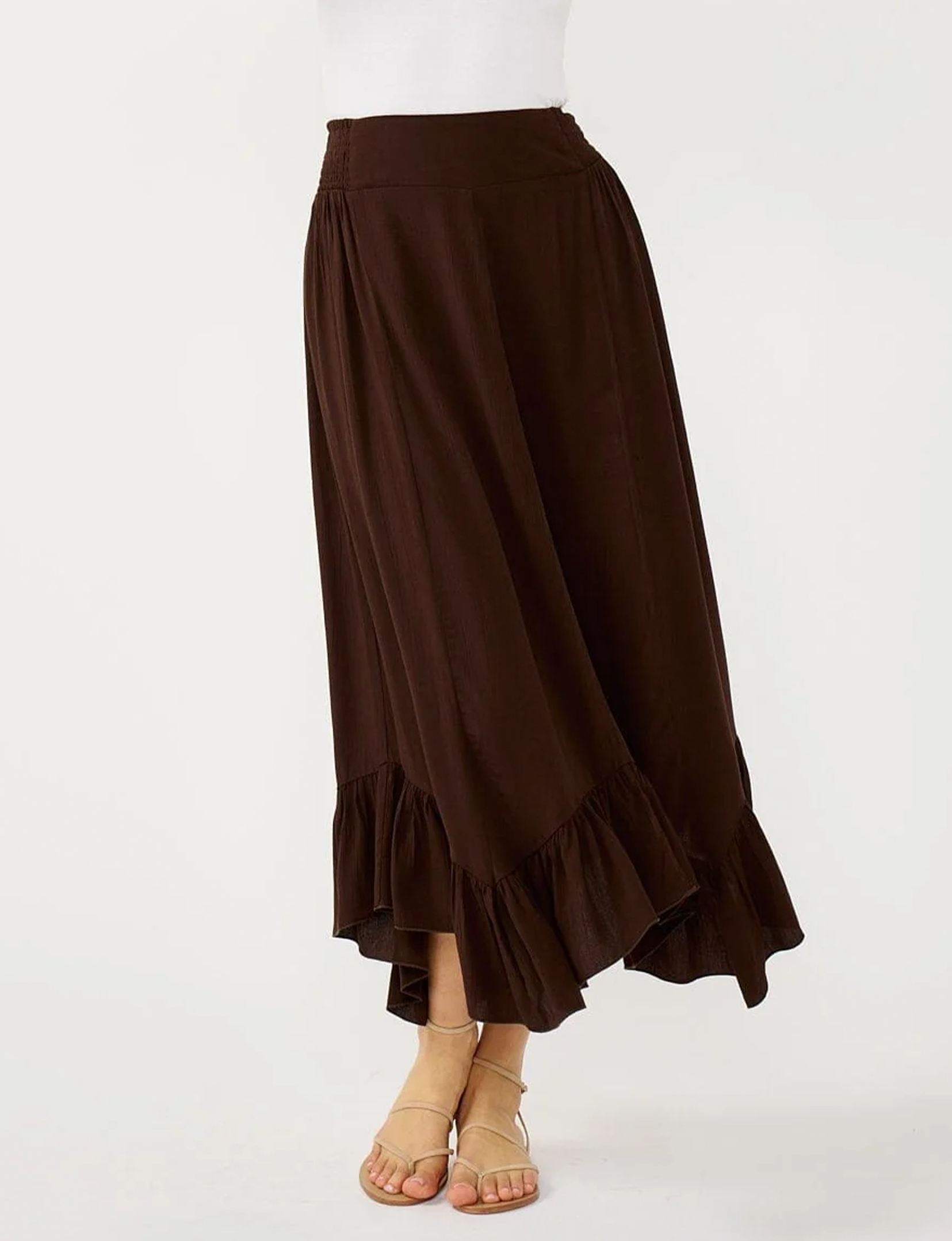 Bohemian Ruffle Skirt, Chocolate Brown