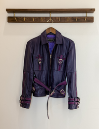Marc Laurent Belted Leather Jacket, Purple