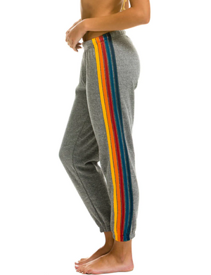 Women's 5 Stripe Sweatpants in Heather Grey/Blue by Aviator Nation
