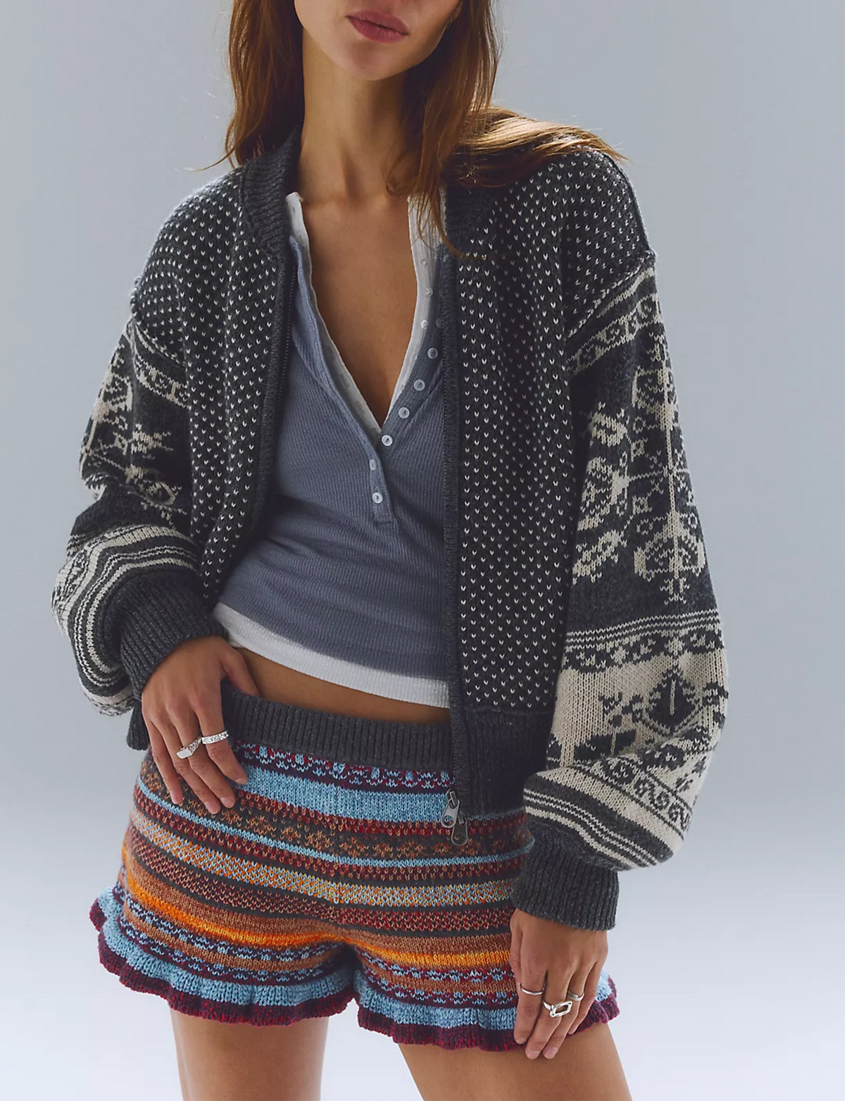 WTF Isle Tide Zip Up, Charcoal/Pattern