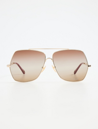 Square Temple Sunglasses, Gold/Brown