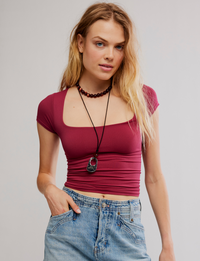Sunfade Clean Lines Baby Tee, Pomegranate