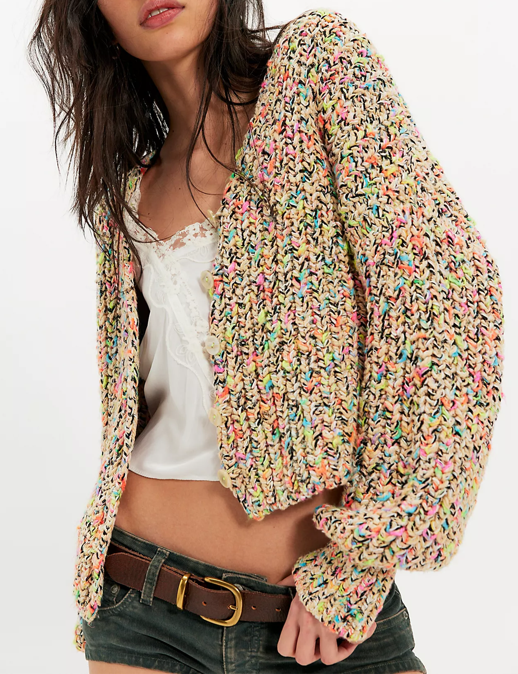 Flea Market Cardigan, Neon/Sand Combo