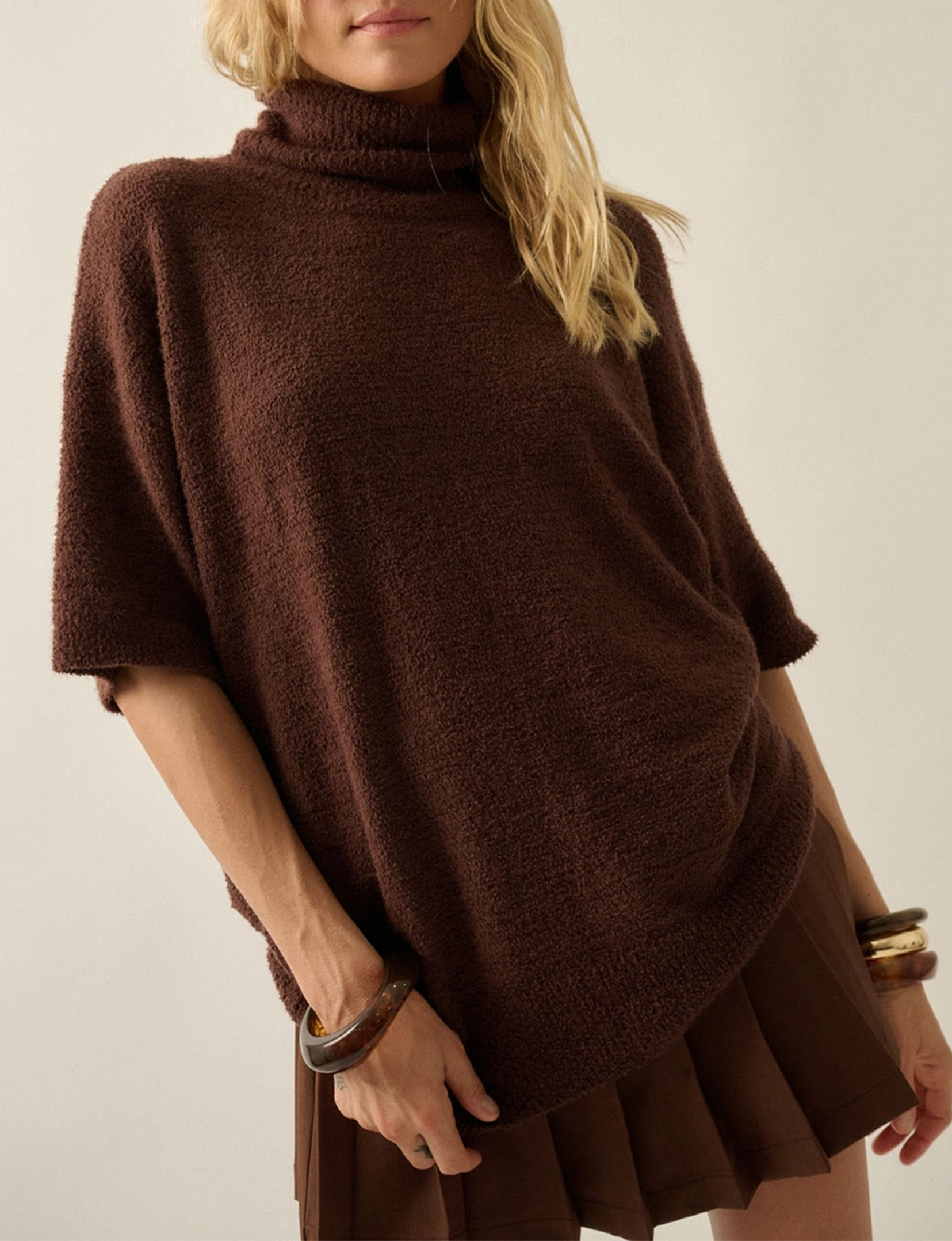 Boucle Cowl Sweater, Chocolate