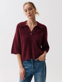 Nadya Alpaca Polo Sweater, Cherry Wine